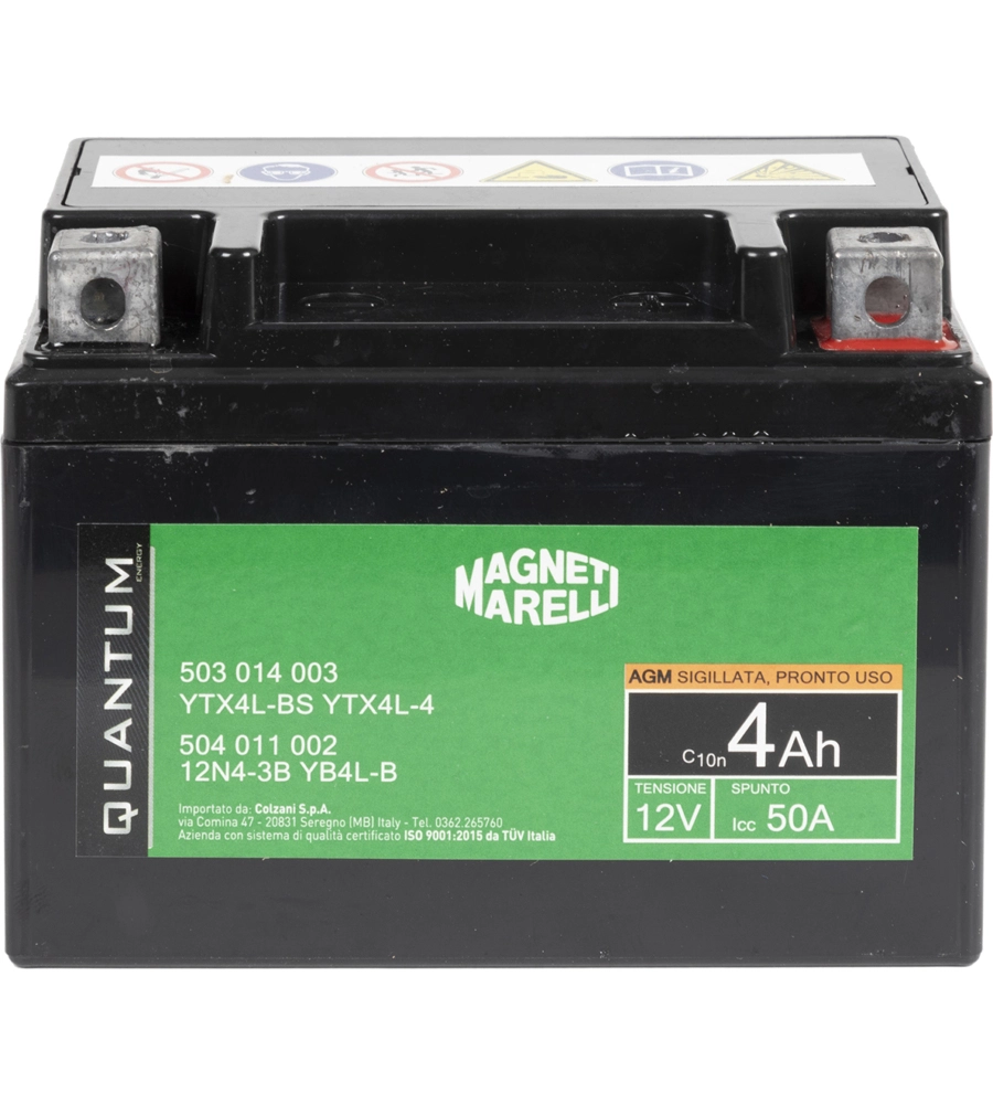MAGNETI MARELLI BATTERIA MOTO E SCOOTER 4AH 12V 50A TECNOLOGIA AGM SIGILLATA POLO POSITIVO DESTRO